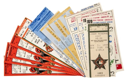 Collection of (14) Baltimore Orioles Ticket Stubs Including Ripken Record Game and Playoff Games